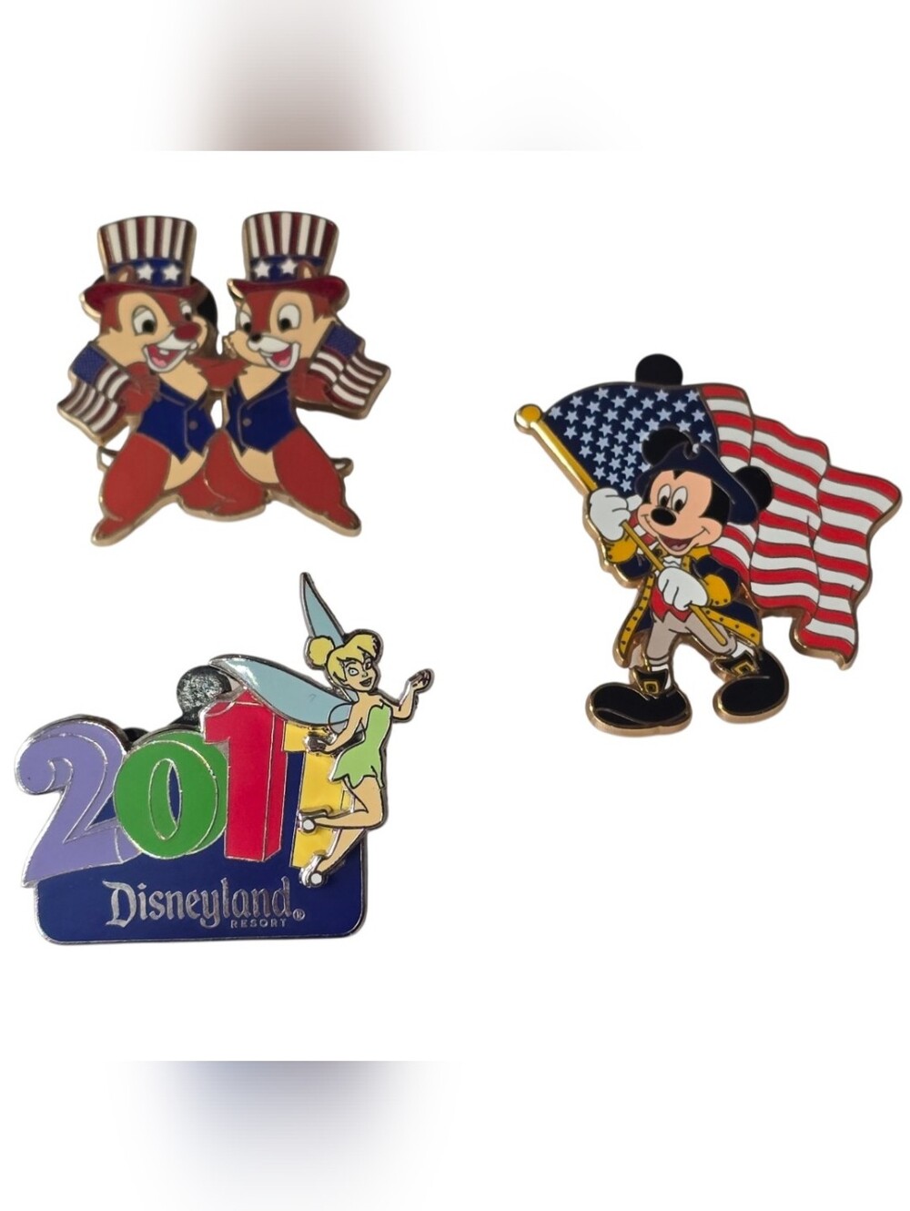 Disneyland Pin Collection 2011 Tinker Bell & Patriotic Mickey and Chip 'n' Dale